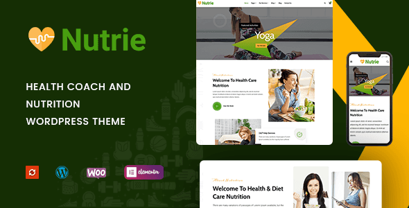 Nutrie health coach and nutrition WordPress theme homepage design