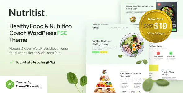 Nutritist nutrition coach WordPress theme preview with clean modern design