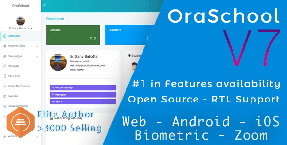 Ora School Suite school management system PHP script interface built on Laravel 5