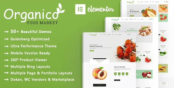 Organico organic food WooCommerce WordPress theme homepage design preview