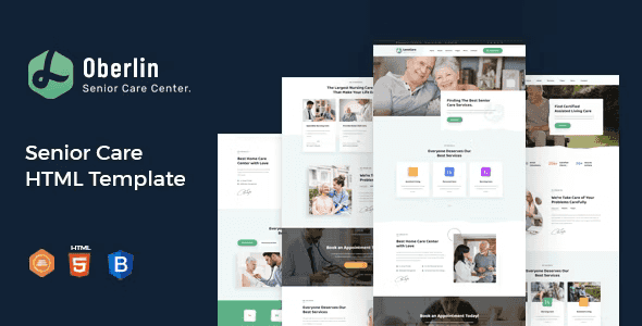 Oberlin senior care HTML template showcasing a clean professional design for nursing homes and assisted living websites