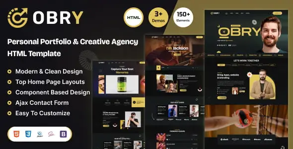Obry portfolio HTML template preview with clean modern layout for creative agencies and photographers