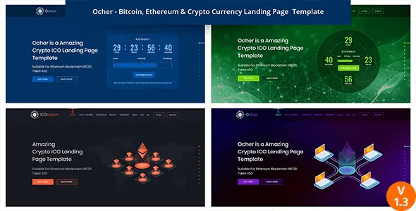 Ocher cryptocurrency HTML landing page template preview with modern responsive design