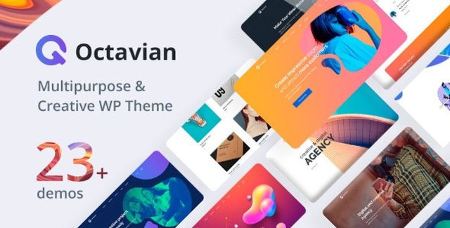 Octavian multipurpose WordPress theme featuring responsive design and customizable demo layouts for creative and business websites