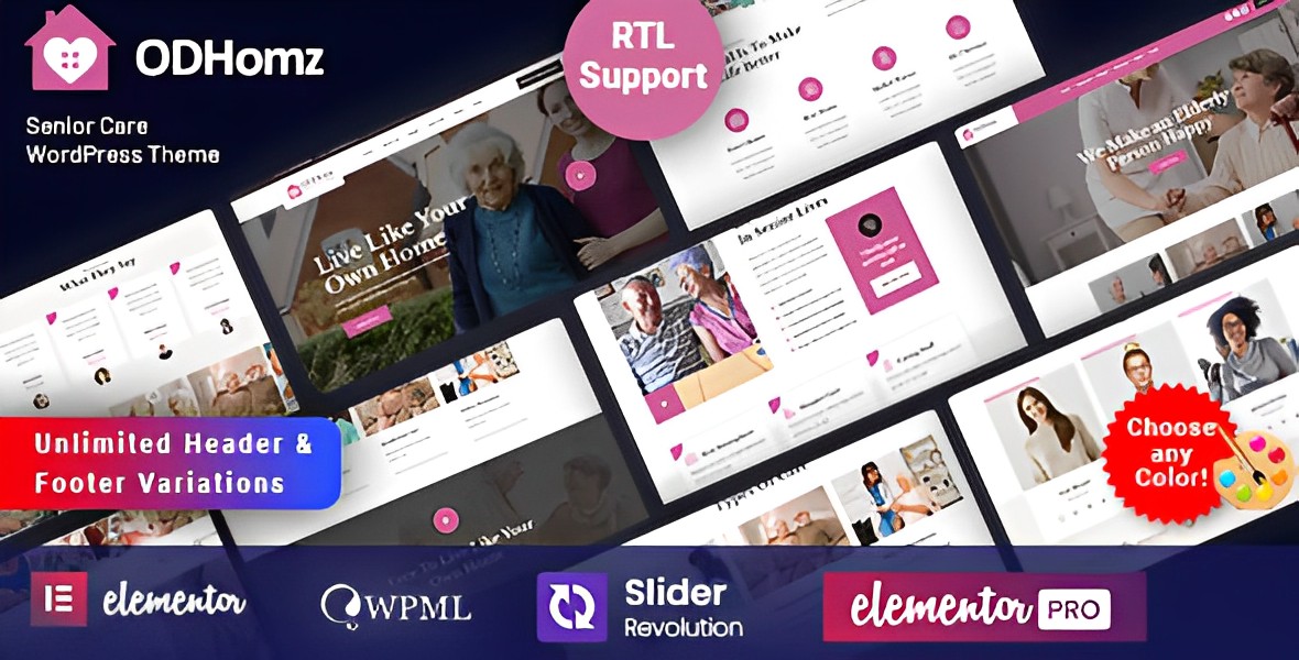 Odhomz senior care WordPress theme preview for elderly care websites