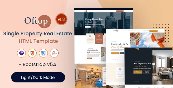 Oftop single property real estate HTML template preview showing modern property listing layout