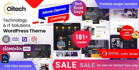 Oitech Elementor WordPress theme preview for IT services and technology companies