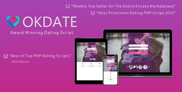 Okdate PHP dating site script dashboard showing multilingual dating platform with user profiles, messaging, and payment integration