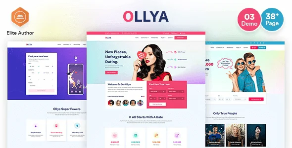 Ollya dating site HTML template homepage preview showing responsive Bootstrap 5 layout