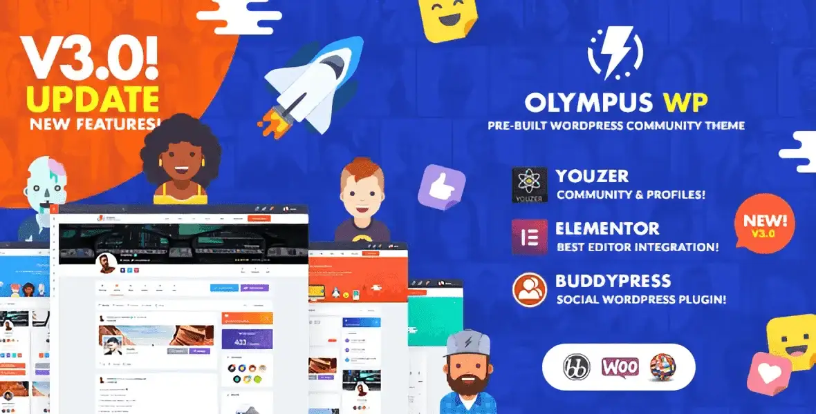 Olympus BuddyPress theme for social networking WordPress sites with Elementor compatibility