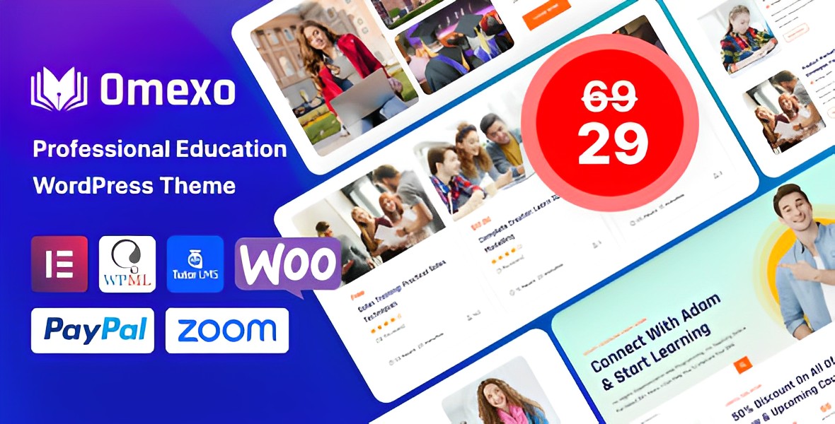 Omexo education WordPress theme course builder interface