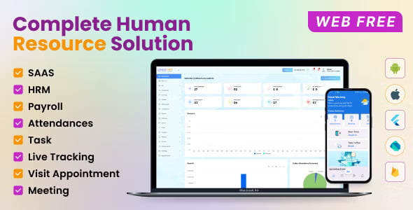 Onest HRM PHP script dashboard showing employee management, attendance tracking, and analytics widgets