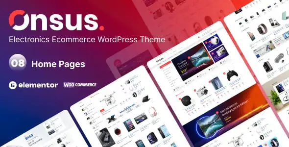 Onsus electronics e-commerce WordPress theme storefront layout with product categories and featured banner sliders