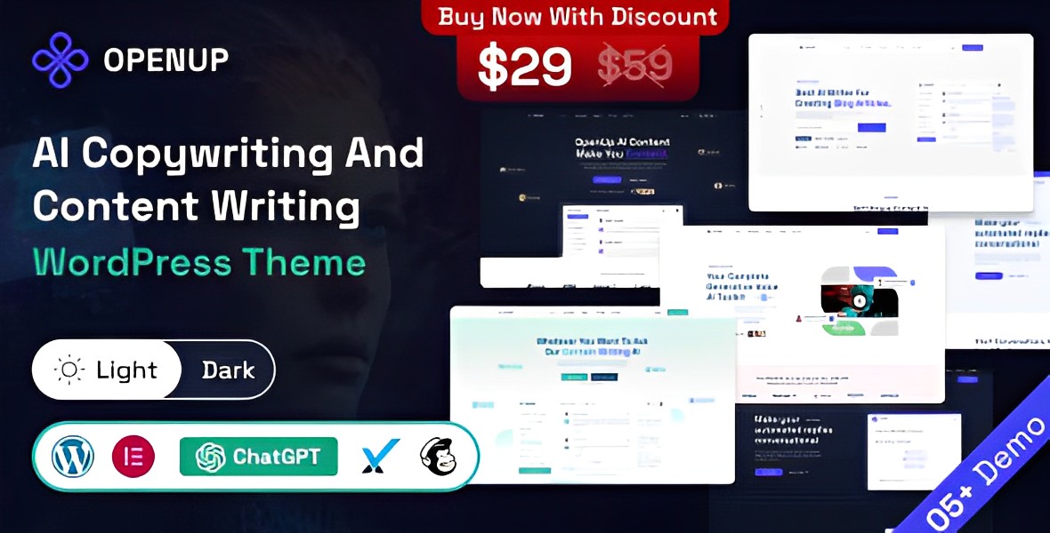 Openup AI content writer WordPress theme homepage preview