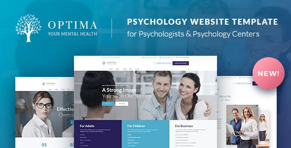 Optima HTML template preview for psychologist and psychology center websites