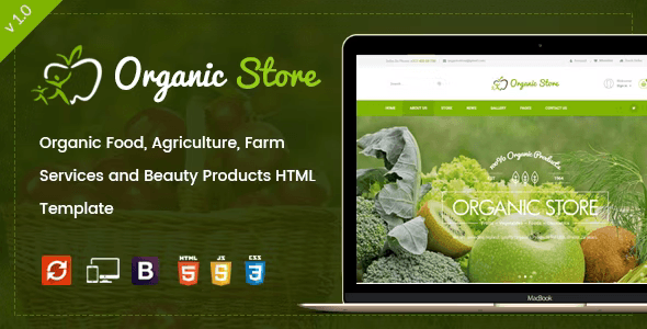 Organic Store HTML template preview for agriculture and organic beauty websites