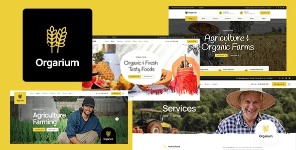 Orgarium agriculture farming HTML template preview showing responsive website design for farms and organic food businesses