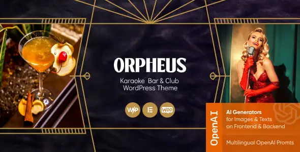 Orpheus karaoke bar and nightclub WordPress theme preview with modern festive design