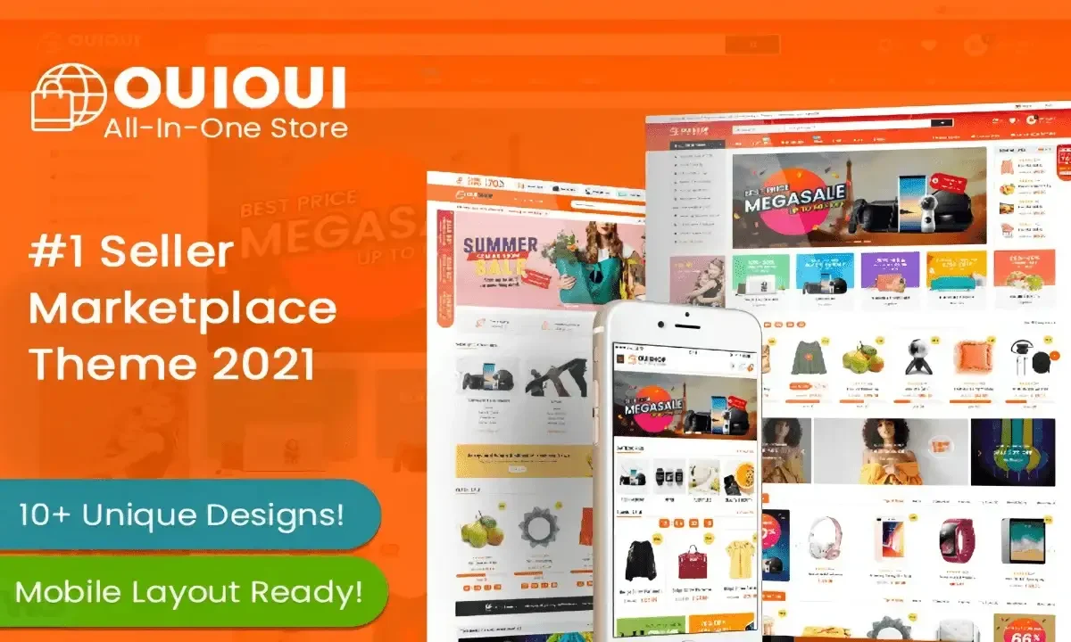 OuiOui multi-vendor marketplace WordPress theme homepage design preview