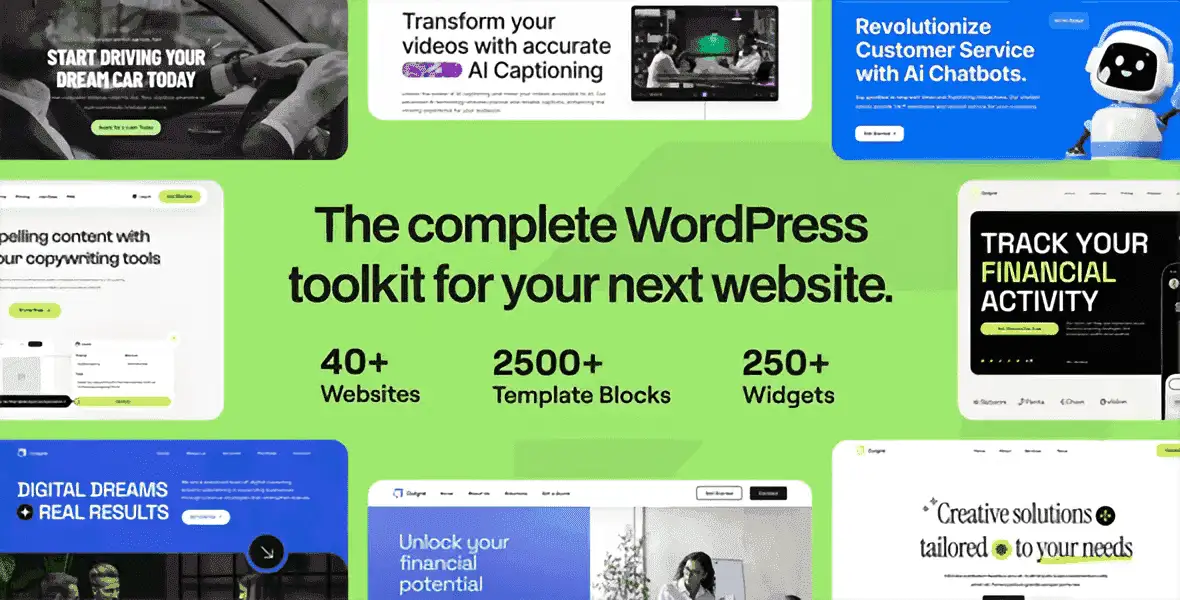 Outgrid multi-purpose Elementor WordPress theme preview showing modern corporate and landing page layouts