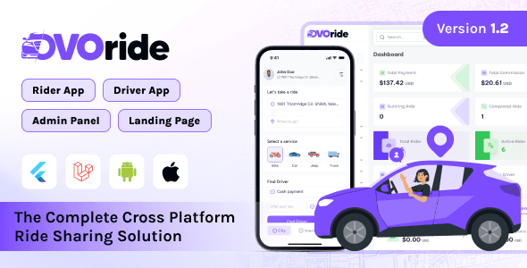 OvoRide ride sharing app script with admin panel and mobile apps