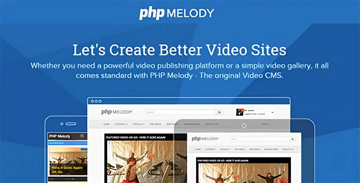 PHP Melody PHP Video CMS Script interface showing media management and content dashboard