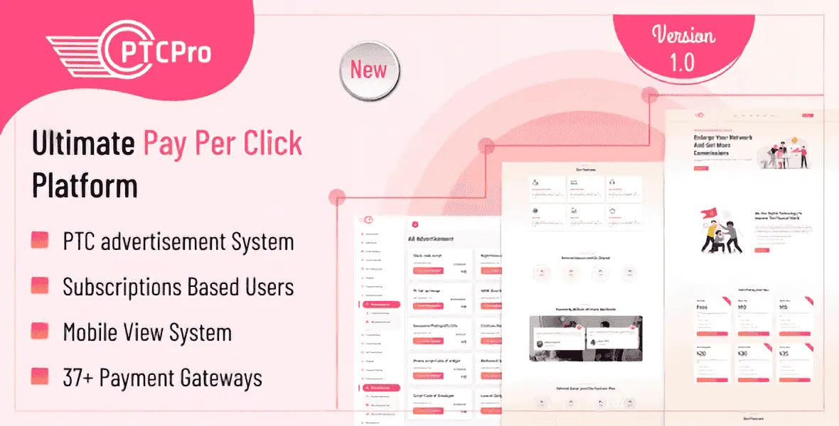 PTC Pro PPC platform PHP script dashboard with payment gateway and ad management features