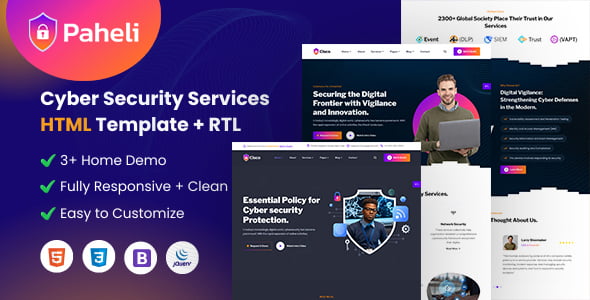 Paheli cyber security HTML5 template homepage design preview
