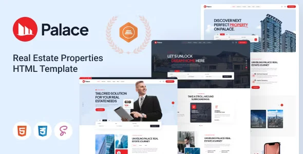 Palace real estate HTML template homepage preview showing property listings and responsive layout