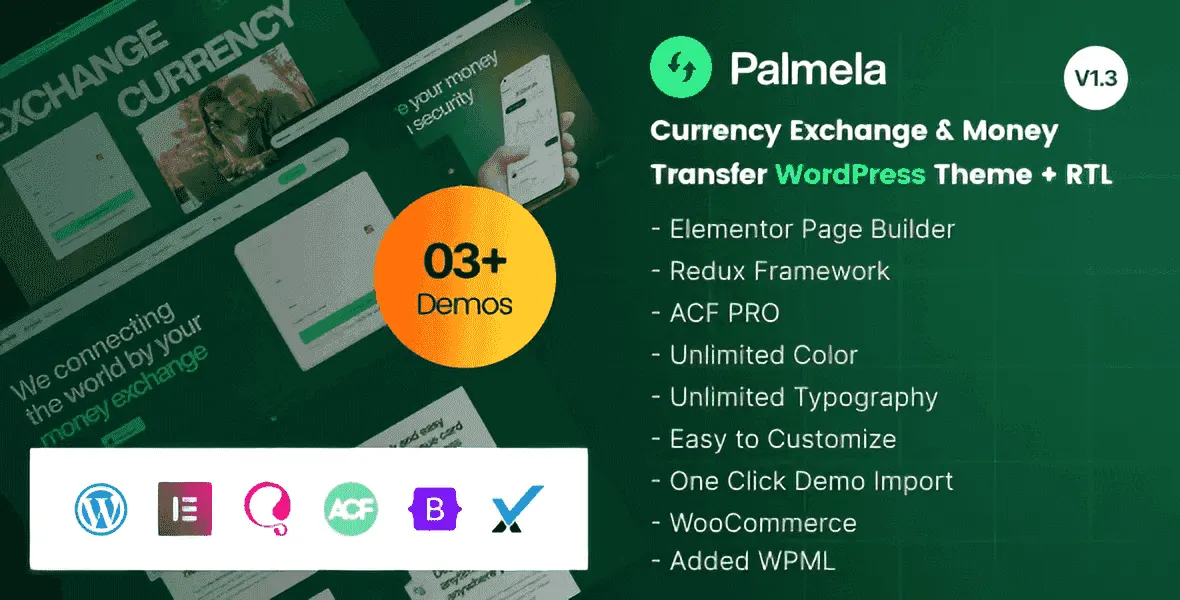 Palmela online banking and money transfer WordPress theme preview