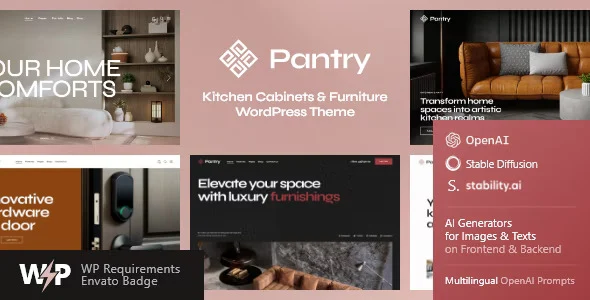 Pantry Furniture WordPress Theme homepage demo preview built with Elementor