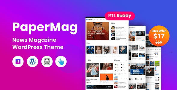 PaperMag news WordPress theme demo showing modern magazine layout