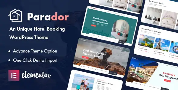 Parador hotel booking WordPress theme with Elementor integration