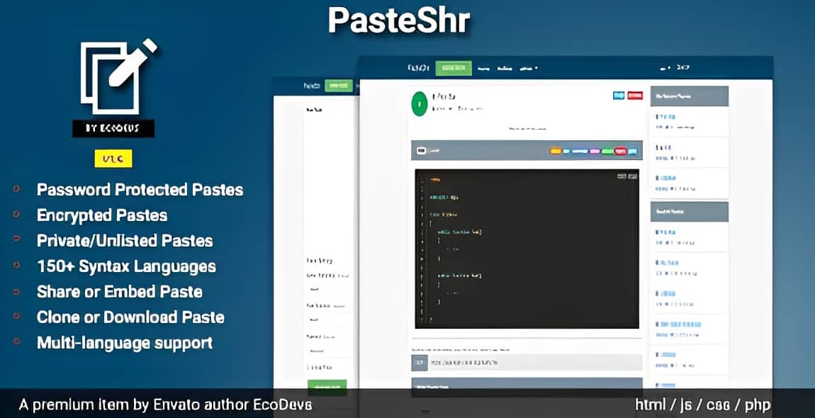 PasteShr text sharing script PHP self-hosted platform dashboard interface