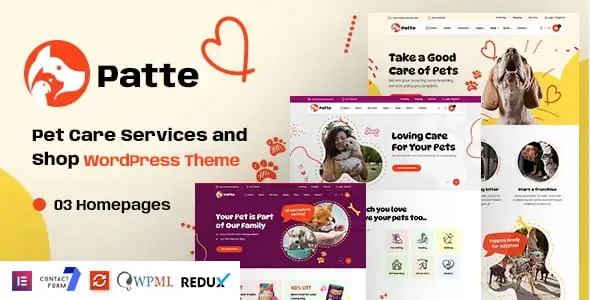 Patte pet care and pet shop WordPress theme