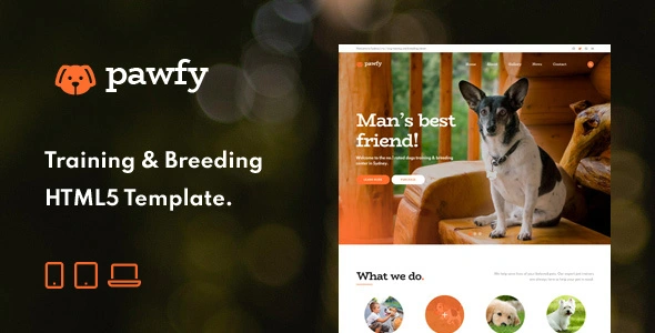 Pawfy dog breeding and grooming HTML template showcasing modern responsive website layout