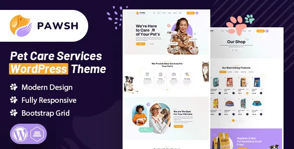 Pawsh pet care services WordPress theme homepage preview