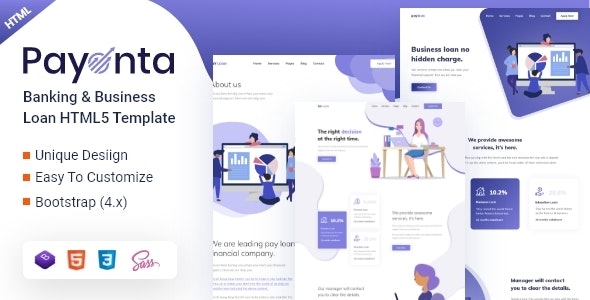 Payonta banking and business loan HTML5 template preview