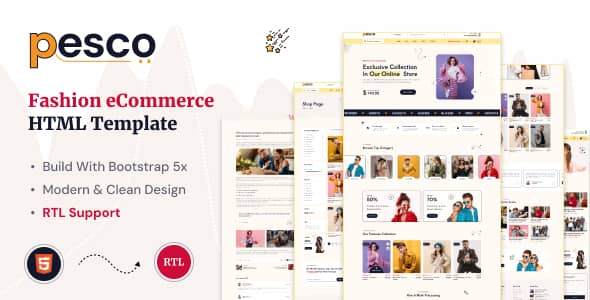 Pesco fashion e-commerce HTML template homepage layout preview