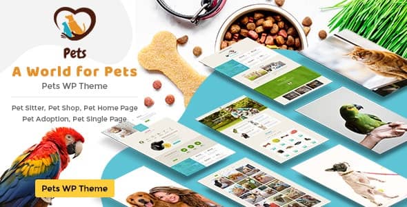Pet World pet sitter and pet shop WordPress theme preview with Elementor PRO page builder
