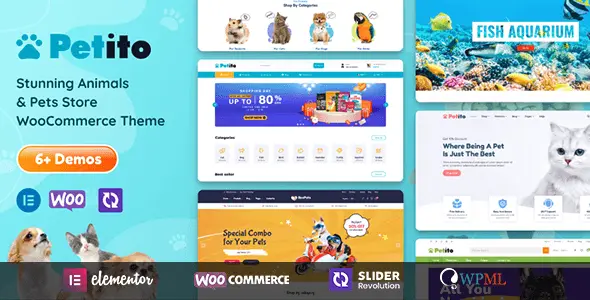 Petito pet store WooCommerce theme homepage preview with product sliders