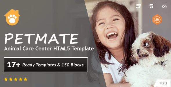 Petmate pet care and veterinary center HTML5 template preview