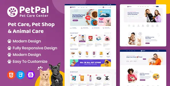 Petpal pet care website template homepage design preview