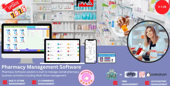 Pharmacy management software PWA dashboard for inventory, sales, and supplier management