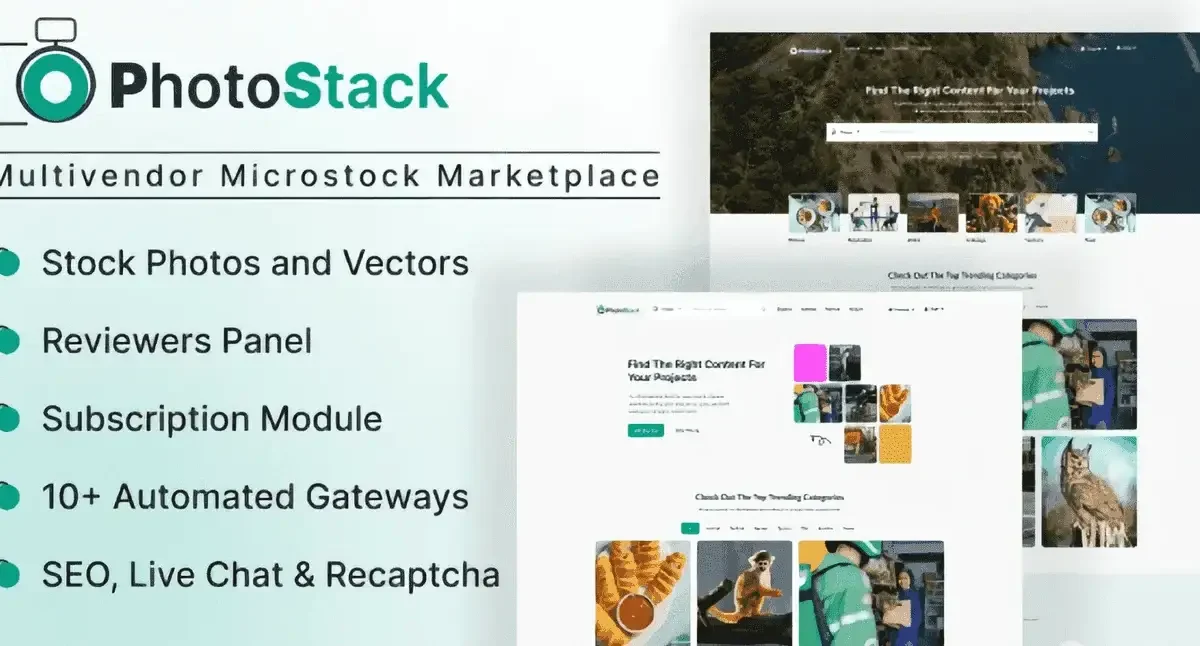 PhotoStack multivendor microstock marketplace script interface preview