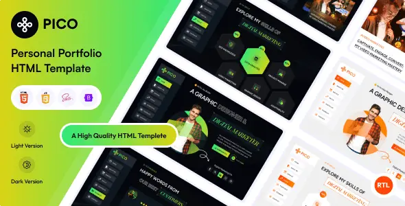 Pico minimal personal portfolio HTML template with responsive layout and modern design