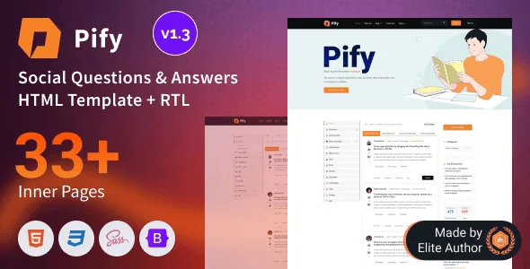 Pify Bootstrap 5 social questions and answers forum HTML template homepage preview
