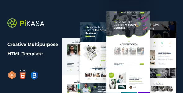 Pikasa multipurpose Bootstrap 5 HTML template dashboard preview showing responsive business website layouts