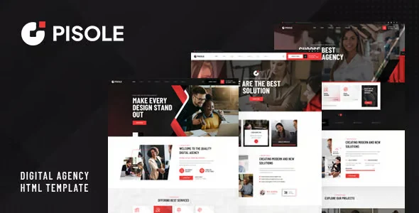 Pisole digital agency HTML template preview showing responsive Bootstrap 5 homepage layout