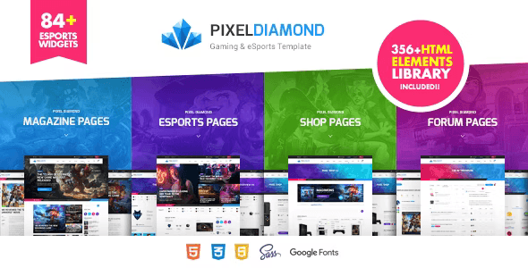 Pixel Diamond eSports and gaming magazine HTML template layout preview